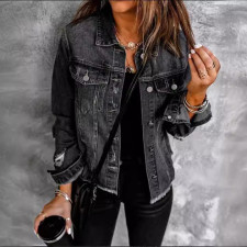 Long Sleeve Holes Denim Shirt GZHY-LYMX101