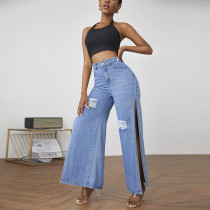 Fashion Holes Loose Split Jeans GZHY-ZT60041