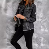 Long Sleeve Holes Denim Shirt GZHY-LYMX101