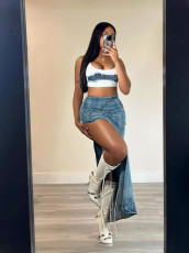 Fashion Slim High Split Denim Half Body Skirt YMEF-51097