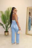 Sleeveless Halter Backless Denim Straight Jumpsuit LX-6981