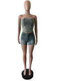 Sexy Wrap Chest Tops And Shorts Denim 2 Piece Set MEM-88581