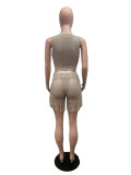 Knitted Hollow Out Tassel Sexy Shorts Two-piece Set QXTF-8309