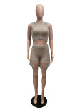 Knitted Hollow Out Tassel Sexy Shorts Two-piece Set QXTF-8309