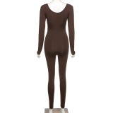 Skinny Long Sleeve Solid Color Sport Fitness Jumpsuit GZJQ-K20Q09837