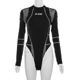 Print Mesh Patchwork Long Sleeve Bodysuit GZJQ-P1732914
