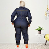 Plus Size V-Neck Casual Denim Jumpsuit GDAM-21863