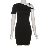 Slash Shoulder Short Sleeve Mini Dress DLSF-24D43854