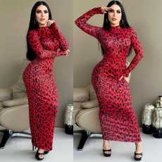 Long Sleeve Leopard Print Maxi Dress CY-1033