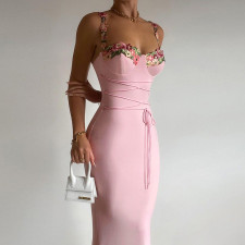Flower Patchwork Sling Bandage Dress FL-23577
