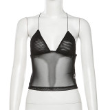 Butterfly Tie Mesh Backless Skinny Sling Vest DLSF-23B38961