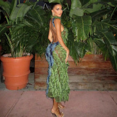 Hollow Out Backless Tassel Splicing Long Dress GZJQ-K23D37219