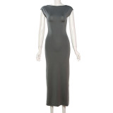Solid Color Backless Slim Maxi Dress GZJQ-K23D39603