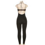 Sleeveless Halter Tie Up Backless Patchwork Jumpsuit GZJQ-K23Q28380