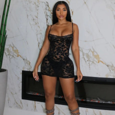 Lace Mesh See Through Sling Mini Dress GZJQ-K23D37213