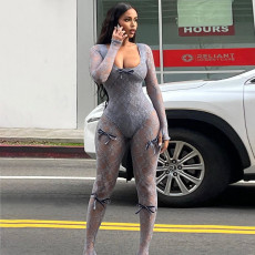 Lace See Through Long Sleeve Tight Jumpsuit  GZJQ-K24Q42881