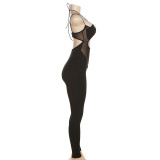 Sleeveless Halter Tie Up Backless Patchwork Jumpsuit GZJQ-K23Q28380
