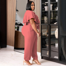 Plus Size Solid Tie Up Casual Two Piece Pants Set NNWF-7984