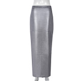 Patchwork Split PU Leather Half Body Skirt GFRT-7662SG