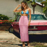 Patchwork Split PU Leather Half Body Skirt GFRT-7662SG