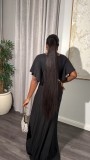 Solid Fly Sleeve V-Neck Split Skirt 2 Piece Set NY-10776