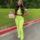 Solid One Shoulder Casual Two Piece Pants Set GFYX-3568