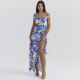Sexy Print Sleeveless Patchwork Maxi Dress NY-3200