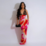 V Neck Backless Print Maxi Dress CYA-901202