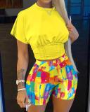Print Short Sleeve Two Piece Shorts Set GMES-8830