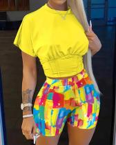 Print Short Sleeve Two Piece Shorts Set GMES-8830