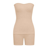 Solid Color Knits Wrap Chest Two Piece Set GHYX-131
