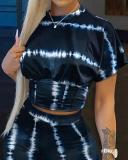 Print Short Sleeve Two Piece Shorts Set GMES-8830