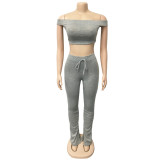 Solid One Shoulder Casual Two Piece Pants Set GFYX-3568