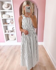 Stripe Sleeveless Crisscross Straps Maxi Dress NY-10782