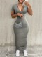 Short Sleeve Solid Zipper Maxi Dress SH-391138