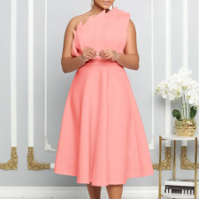 Slant Neck Pleated Sleeveless Party Dress GMLF-3200