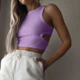 Solid Color Hollow Out Sleeveless Tank Top GSMU-03307541LY