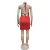 Sexy Sequin Halter Backless Mini Dress BY-6905