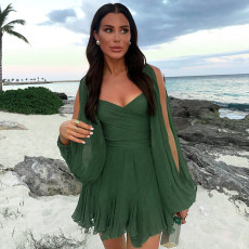 Mesh Long Sleeve Bandage Backless Mini Dress GSZM-D24DS067