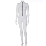 Long Sleeve Zipper Solid Jumpsuit LJSF-P1B7079W
