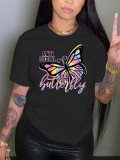 Plus Size Butterfly Print Hot Drill T Shirt GQF-A3502