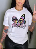 Plus Size Butterfly Print Hot Drill T Shirt GQF-A3502