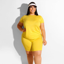 Plus Size Solid Color Short Sleeve Two Piece Shorts Set ONY-5008
