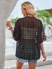 Solid Color Medium Hairball Thin Cardigan Shirt SNF-241KS55119-SN18