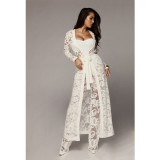 Lace Long Sleeve Tie UP Wide-leg Pants Three-piece Set YF-9225