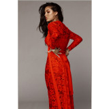Lace Long Sleeve Tie UP Wide-leg Pants Three-piece Set YF-9225
