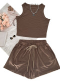 Solid Color Sleeveless Tank Tops Two Piece Short Set SSNF-2021833