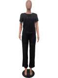Fashion Sequin Short Sleeve Pants 2 Piece Set OD-8614