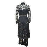 Lace Long Sleeve Tie UP Wide-leg Pants Three-piece Set YF-9225
