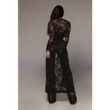 Lace Long Sleeve Tie UP Wide-leg Pants Three-piece Set YF-9225